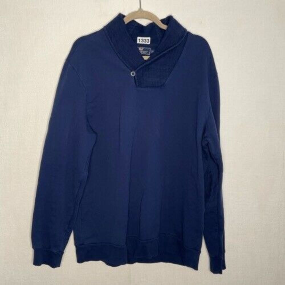 Vineyard Vines Men'sโ Blue Cotton Blend Elbow Patch Shawl Collar Sweater Size L